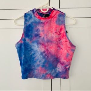 Luna Chix Blue/Pink Tie Dye Sleeveless Mock Neck Crop Top Size Medium